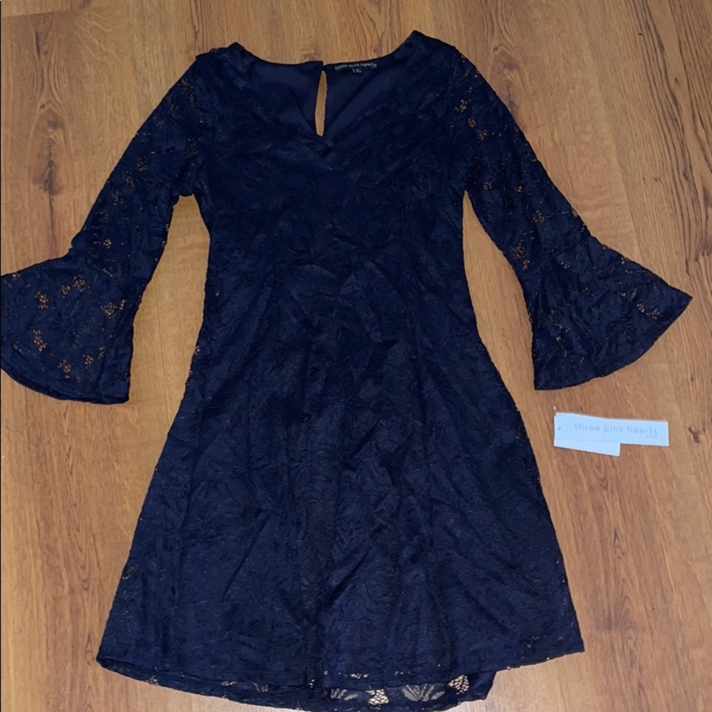 Navy Blue lace quarter sleeve dress